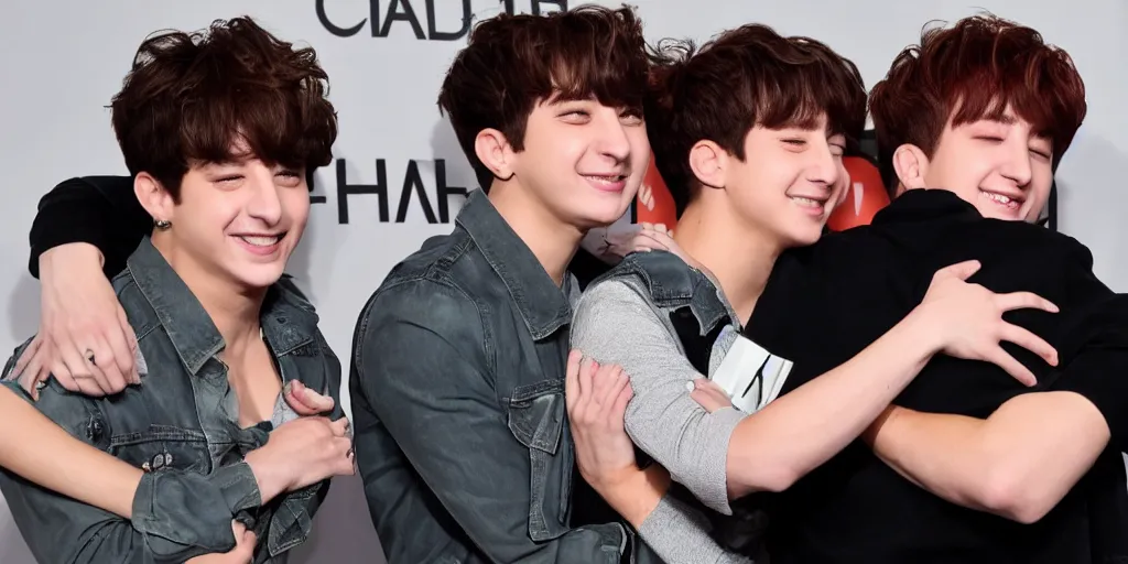 Image similar to charlie puth hugging Jung kook