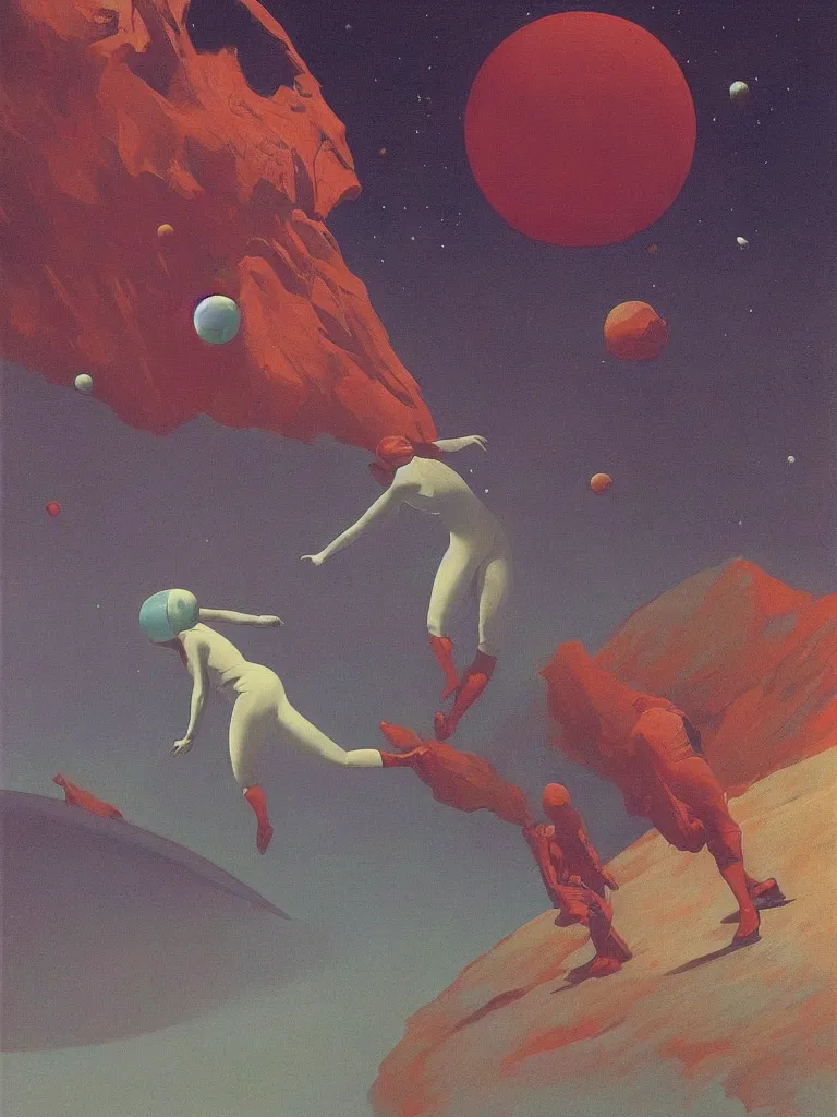 Image similar to woman wearing astronout suit and catch a planet on her hand edward hopper and james gilleard, zdzislaw beksinski highly detailed