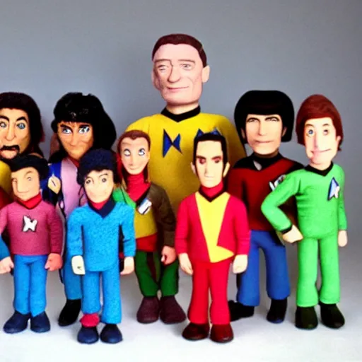 Image similar to claymation star trek tng crew