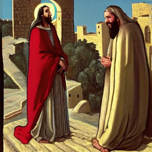 Prompt: mirtha legrand talking with jesus in jerusalem in the first century