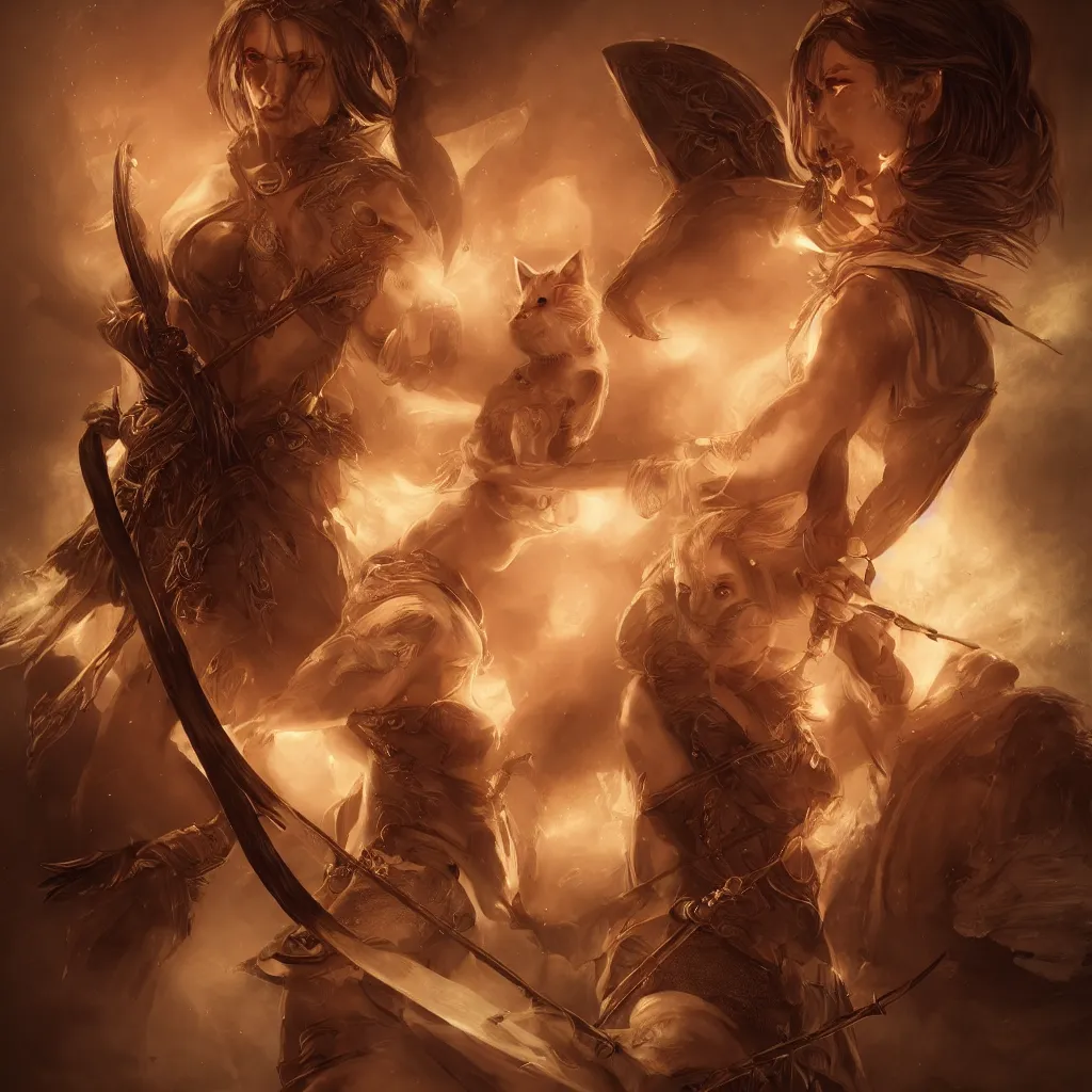 Image similar to cinematic bust portrait of one Photorealistic single powerful angry female D&D elf ranger holding a longbow, with a pet wolf. Magical occult photorealism, UHD, amazing depth, glowing, golden ratio, 3D octane cycle unreal engine 5, volumetric lighting, cinematic lighting, cgstation artstation concept art