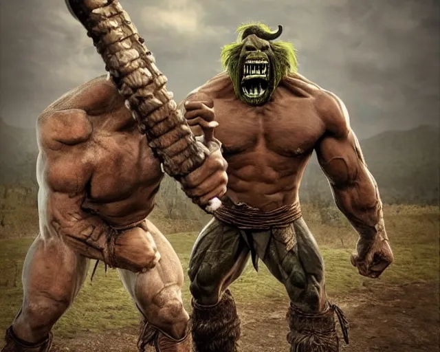 Image similar to hyper realistic group vintage photograph of a warrior orc tribe, tall, muscular, hulk like physique, sharp fangs and tusks, big arms, big hands, big feet, armored, tribal paint, highly detailed, 3 d render, unreal engine, octane render, cgi, vfx