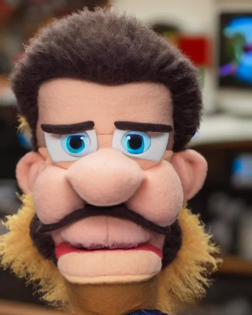 Prompt: twitch streamer adin ross as a muppet. highly detailed felt. hyper real photo. 4 k.