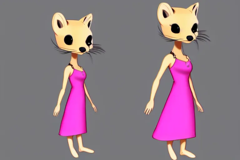 Prompt: female marten character : wearing jewelry and pink dress and modern hairstyle : head torso legs feet : lorax movie : deviantart : cel shading