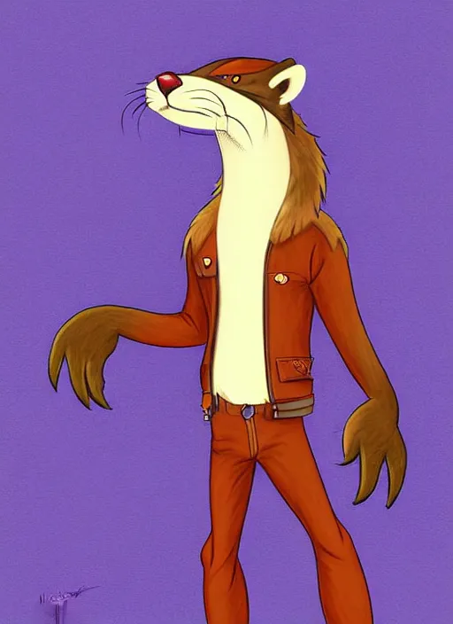 Prompt: expressive stylized master furry artist digital colored pencil painting full body portrait character study of the otter ( sergal ) small head fursona animal person wearing clothes jacket and jeans by master furry artist blotch, sharp focus vintage disney animation style