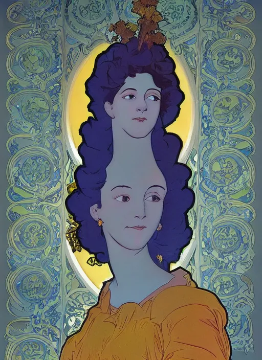 Image similar to Real life Marge Simpson, painted by Alphonse Mucha, highly detailed, 8k