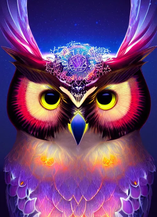 Image similar to symmetry!! product render poster vivid colors divine proportion owl, ice and snow, glowing fog intricate, elegant, highly detailed, digital painting, artstation, concept art, smooth, sharp focus, illustration,