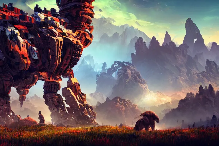 Image similar to tremortusk machine mecanical creature robot of horizon forbidden west horizon zero dawn bioluminiscence global illumination ray tracing hdr fanart arstation by ian pesty and alena aenami artworks in 4 k