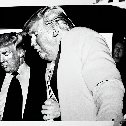 Image similar to donald trump on steroids, tiny hands, 35mm film photography