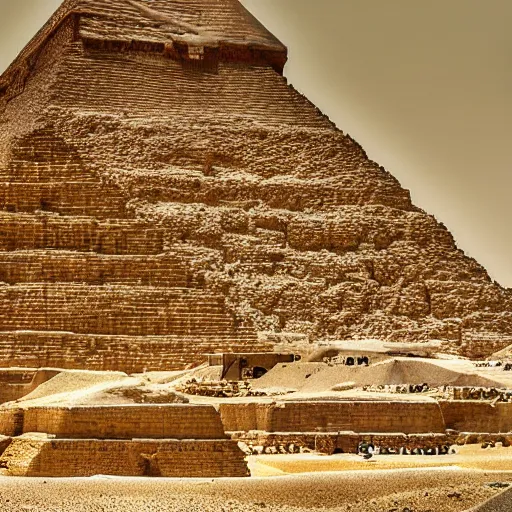 Prompt: high definition, high resolution photograph, miniature effect, tilt shift effect, tilt shift lens : ( subject = egyptian pyramids + subject detail = clear sunny day, high texture detail, high detail )