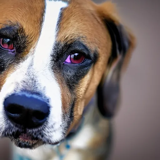 Image similar to a dog with a purple eye, 4k, winning awards, HD