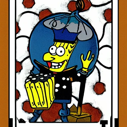 Prompt: death tarot card with spongebob