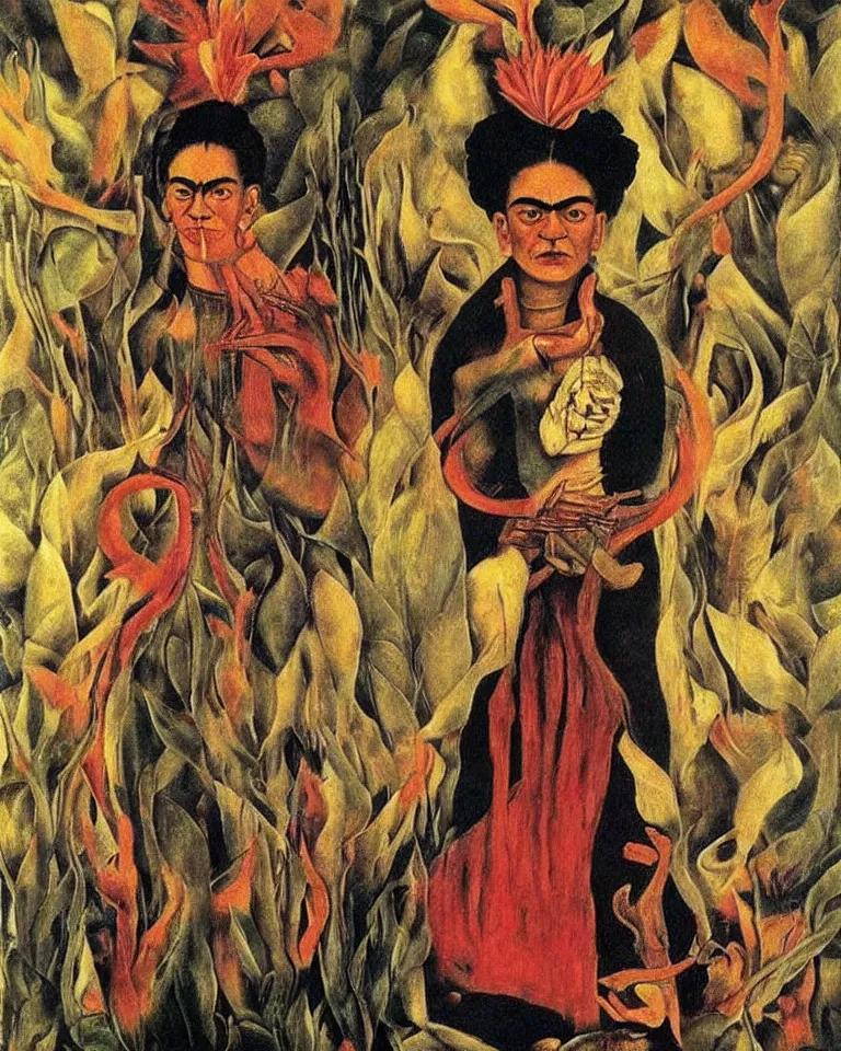 Image similar to virulent female spirit, apparition, by frida kahlo, masterful artwork