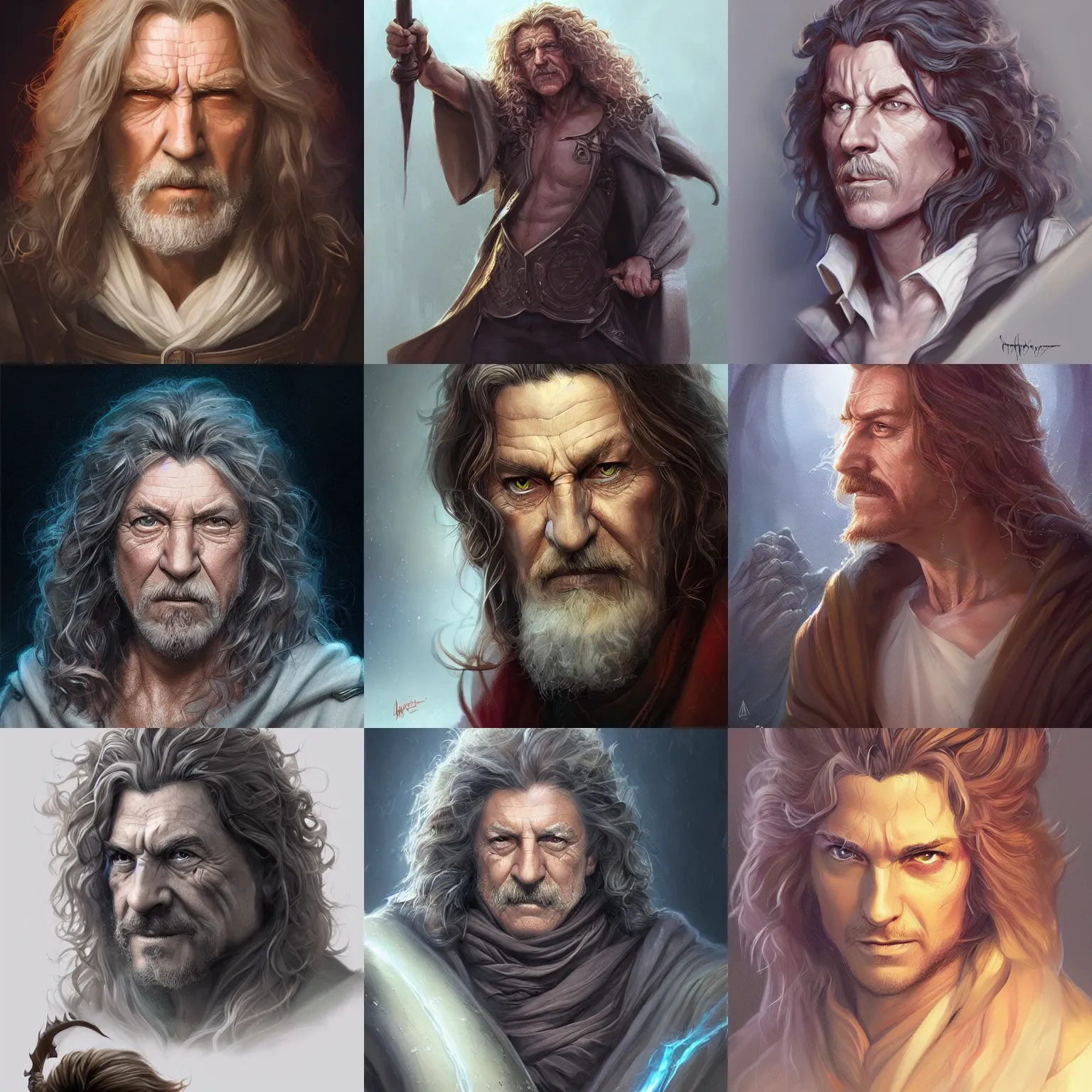 Image similar to male wizard, young robert plant, art by artgerm and greg rutkowski and magali villeneuve, d & d, fantasy, portrait, highly detailed, headshot, digital painting, trending on artstation, concept art, sharp focus, illustration