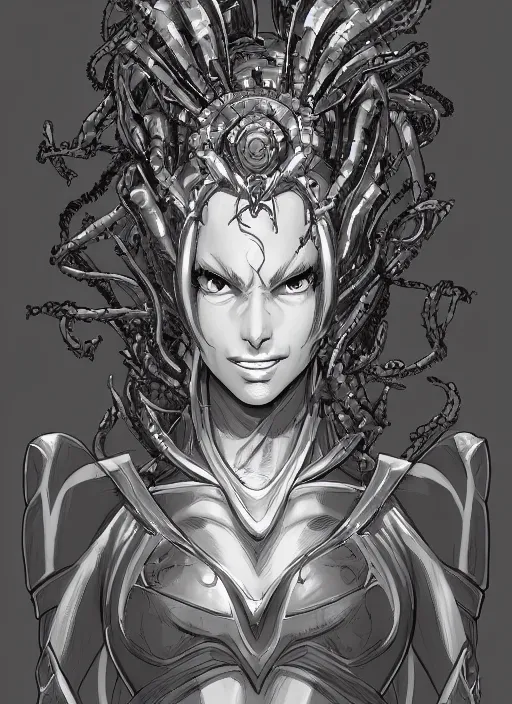 Prompt: a detailed face portrait of the queen of blades, line art, by yusuke murata, by hiroya oku, trending on artstation