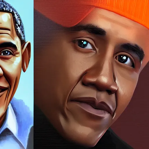 Image similar to Minecraft Steve meets photorealistic Barack Obama, digital art, trending on artstation, oil painting
