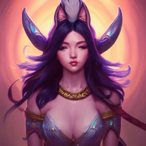 Prompt: perfectly - centered - portrait of ahri from league of legends, intricate, highly detailed, digital painting, artstation, concept art, smooth, sharp focus, illustration, unreal engine 5, 8 k, art by artgerm and greg rutkowski and alphonse mucha