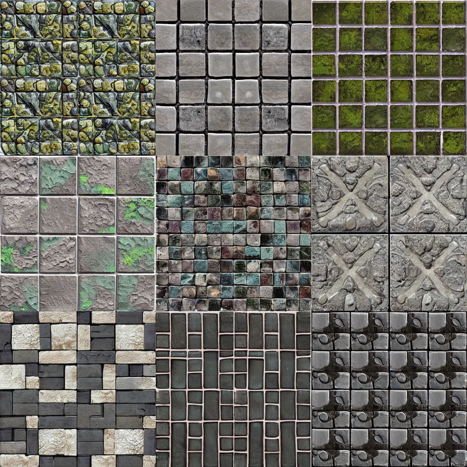 Prompt: pbr tile tileable cobblestone moss temple wall stylized