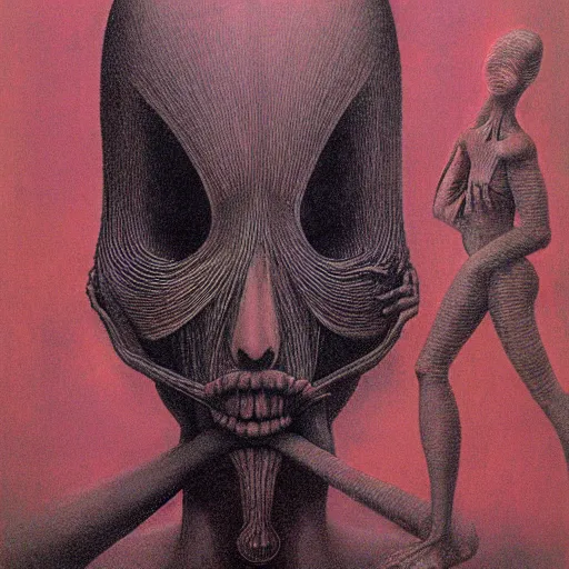 Image similar to tomie by junji ito in the style of zdzisław beksiński and h.r. giger, oil on canvas