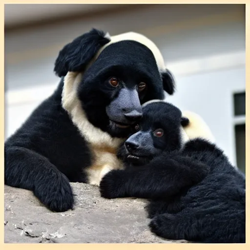 Image similar to a photo of a black poodle dog and a panda together,