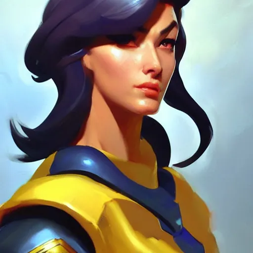 Image similar to Greg Manchess portrait painting of SheRa as Overwatch character, medium shot, asymmetrical, profile picture, Organic Painting, sunny day, Matte Painting, bold shapes, hard edges, street art, trending on artstation, by Huang Guangjian and Gil Elvgren and Sachin Teng