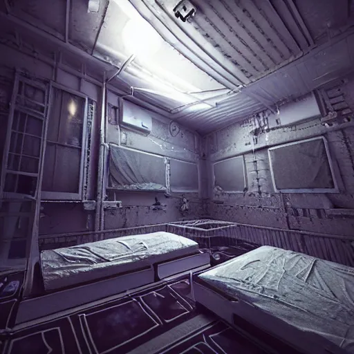 Prompt: sleeping quarters in a city on the Moon, Neo Norilsk, Neo Kyiv, sci-fi, enchanting, photorealistic, intricate, very very beautiful, elegant, smooth, photorealistic, cinematic, Octane renderer, by Evgeny Zubkov, by Marat Zakirov, trending on Behance