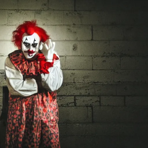 Image similar to Creepy clown attends church at night