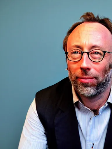 Image similar to a photograph of jimmy wales with wikipedia