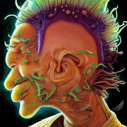 Image similar to fungus mohawk projector portrait by gaston bussierre and charles vess and james jean and erik jones and rhads, inspired by rick and morty, epic, funny, huge scale, beautiful fine face features, intricate high details, sharp, ultradetailed