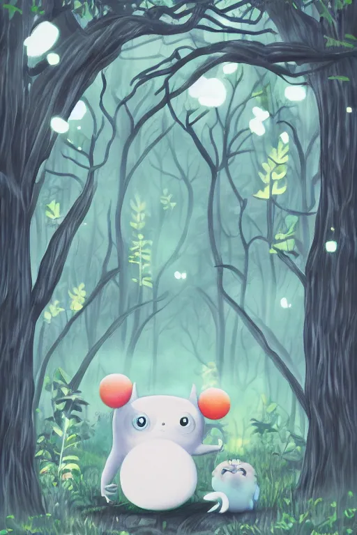 Image similar to A cute little monster in a misty forest art style by Mariko Mori, 4k, 8k