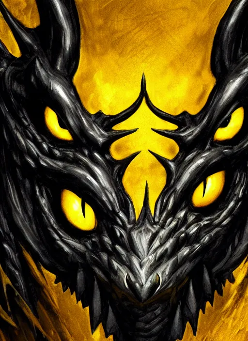 Image similar to closeup portrait of black dragon head with yellow eyes, ultra realistic, fantasy, magic, dnd,