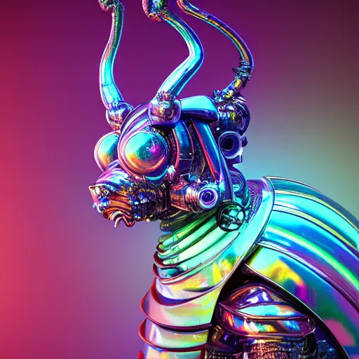 Prompt: iridescent opalescent android cyborg animal in candyland, warm tones, bioluminescent : by michal karcz, daniel merriam, victo ngai and guillermo del toro : ornate, dynamic, particulate, intricate, elegant, highly detailed, centered, artstation, smooth, sharp focus, octane render