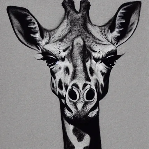 Prompt: cave painting of a giraffe, charcoal painting, UHD, trending on artstation