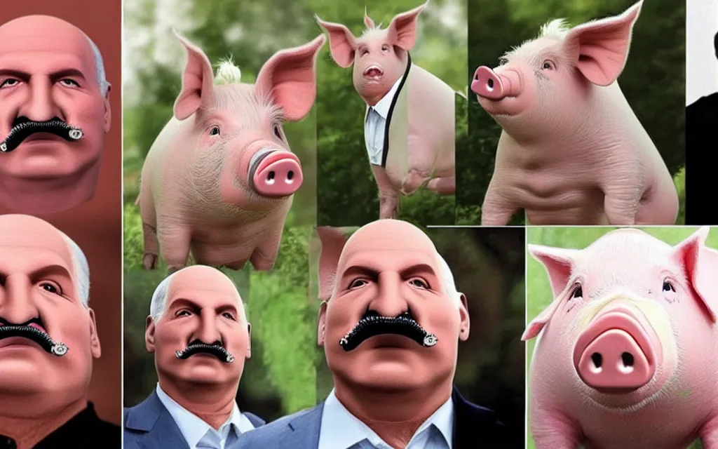 Prompt: pig with face replaced by face of alexander lukashenko realistic faces