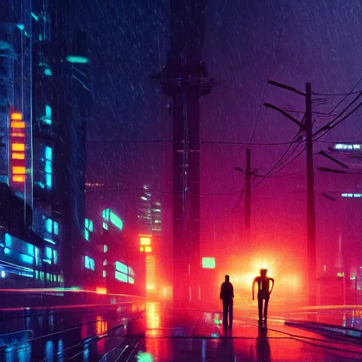 Image similar to jellyfish running on the street at night after the rain, with the silhouette of distant mountains in the background, cyberpunk style, blade runner, by darek zabrocki, 8 k