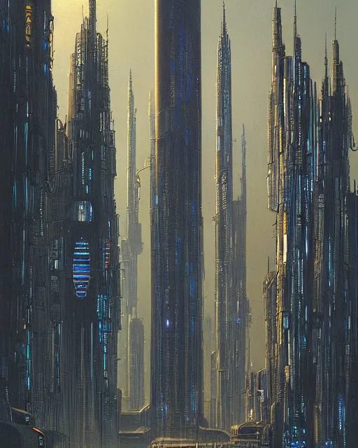 Image similar to cyberpunk tower by ralph mcquarrie and frank lloyd frank lloyd and bruce pennington and ted nasmith