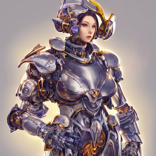 Image similar to studio portrait of lawful good colorful female holy mecha paladin absurdly beautiful, elegant, young thin bikini model, ultrafine hyperrealistic detailed face illustration by kim jung gi, irakli nadar, intricate linework, sharp focus, bright colors, matte, octopath traveler, final fantasy, unreal engine highly rendered, global illumination, radiant light, intricate environment