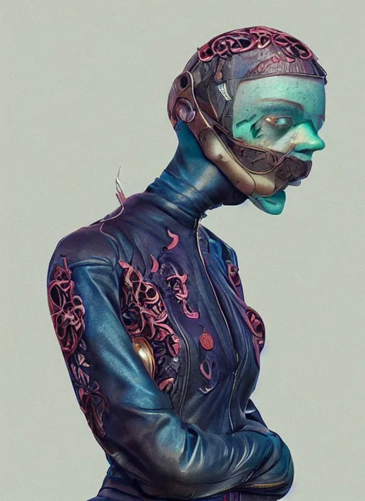 Prompt: skintight leather jacket : : by martine johanna and simon stalenhag and chie yoshii and casey weldon and wlop : : ornate, dynamic, particulate, rich colors, intricate, elegant, highly detailed, centered, artstation, smooth, sharp focus, octane render, 3 d