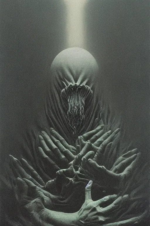 Image similar to detailed high contrast shiny god painting by zdzisław beksinski