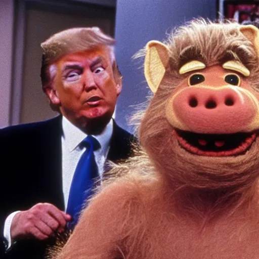 Prompt: donald trump cast as alf, still from alf 1 9 8 6, 8 k, high detail,