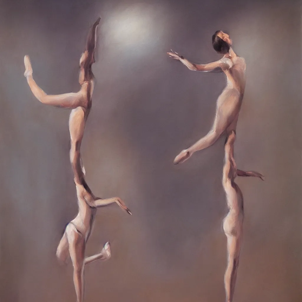 Prompt: a stunning oil painting of a singular ballerina in a spotlight, arabesque