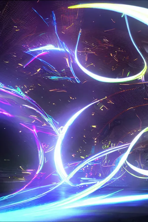 Prompt: swirling light streaks and ornate flowing light streams and smooth particle effects, unreal engine