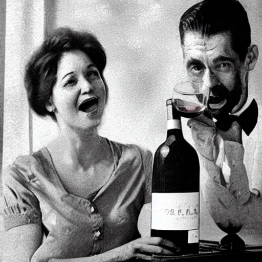 Image similar to a wife that is mad her husband for drinking wine.