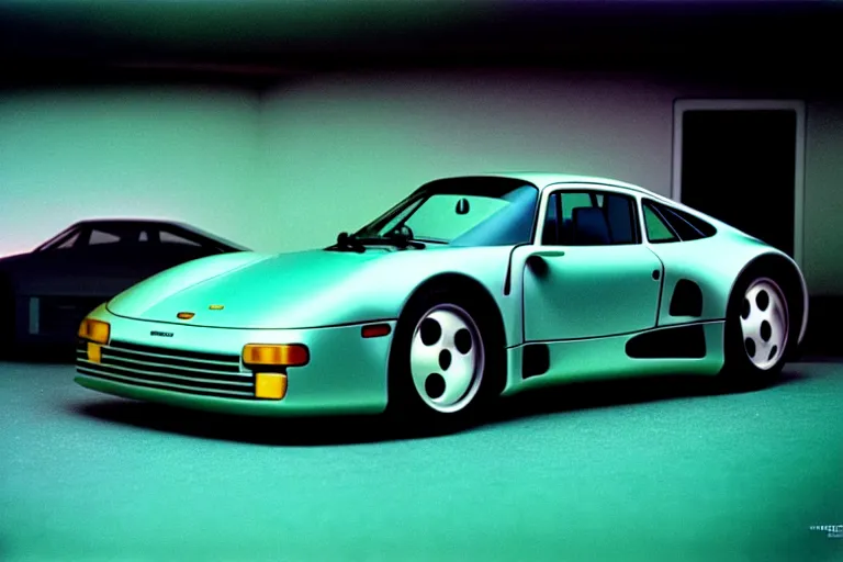 Image similar to designed by giorgetto giugiaro stylized poster of a single 9 5 9 concept, thick neon lights, ektachrome photograph, volumetric lighting, f 8 aperture, cinematic eastman 5 3 8 4 film