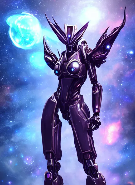 Prompt: cinematic shot, cosmic sized perfectly proportioned stunning beautiful hot anthropomorphic robot mecha female dragon, female dragon head, floating in empty space, nebula sized, larger than galaxies, holding a tiny galaxy, silver armor, epic proportions, epic size, epic scale, furry art, macro art, dragon art, giantess art, warframe fanart, furaffinity, deviantart