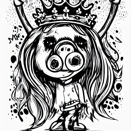 Image similar to dark art grunge cartoon vector sketch of a little piggy with a crown by - mrrevenge instagram, loony toons style, horror theme, detailed, elegant, intricate