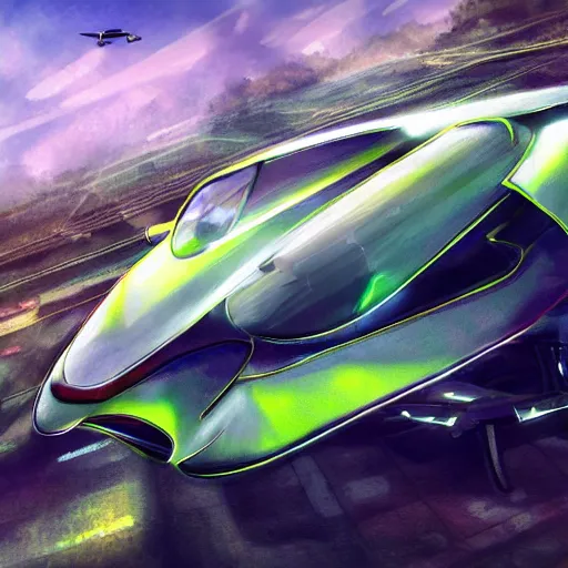 Image similar to solarpunk hovercar, clean energy, green technology, highway, sunny day, futurism, intricate, engines, glow, highly detailed, drone wings, peaceful, utopia, bright, digital painting, artstation, concept art, smooth, sharp focus, epic landscape, art by akihiko yoshida and tim mcburnie and anato finnstark