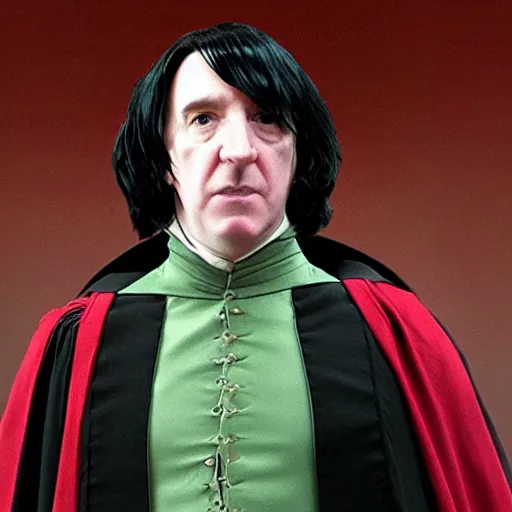 Image similar to Professor Snape in a frilly floral cape