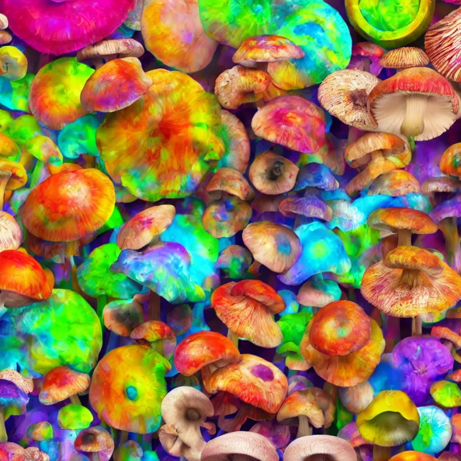 Image similar to colorful mushrooms, a computer render by jonathan zawada, flume, a 3 d render, featured on polycount, shutterstock contest winner, psychedelic art, psychedelic, rendered in cinema 4 d, 3 d