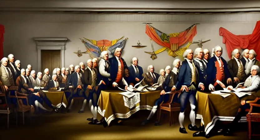 Image similar to fish signing the declaration of independence, realistic painting, high definition, digital art, very detailed, extremely high detail, photo realistic, concept art, unreal engine 5,